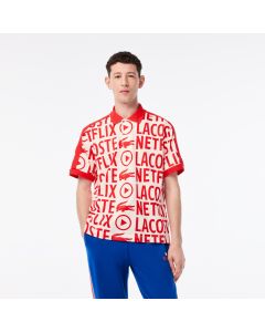 Men's Lacoste X Netflix Loose Fit Organic Cotton Print Polo Shirt