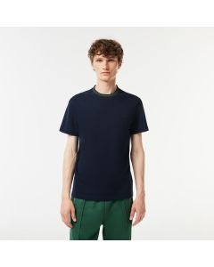 Stretch T-Shirt with Striped Piqué Collar
