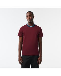 Stretch T-Shirt with Striped Piqué Collar