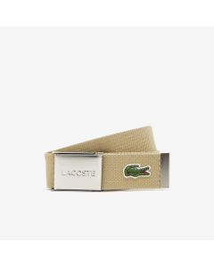 Men’s Made in France Lacoste Engraved Buckle Woven Fabric Belt