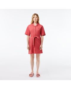 Women’s Lacoste Linen/Cotton Blend Belted Button Dress