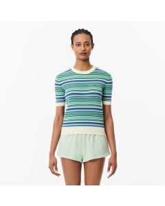 Short Sleeved Striped Cotton Sweater