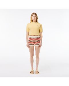 Contrast Waist Striped Cotton Shorts