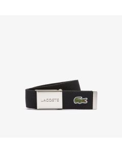 Men’s Made in France Lacoste Engraved Buckle Woven Fabric Belt