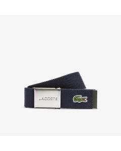 Men’s Made in France Lacoste Engraved Buckle Woven Fabric Belt
