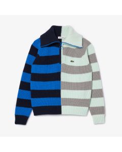 Wool Zip Neck Contrast Stripe Colourblock Sweater