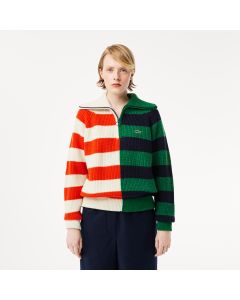 Wool Zip Neck Contrast Stripe Colourblock Sweater