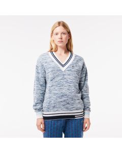 Contrast Stripe V Neck Alpaga Sweater