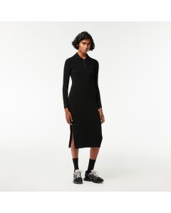 Long Seamless Knit Ribbed Polo Dress