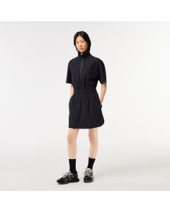 Zip Neck Loose Fit Cotton Dress