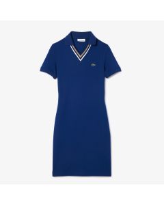 Slim Fit V Neck Stretch Piqué Polo Dress